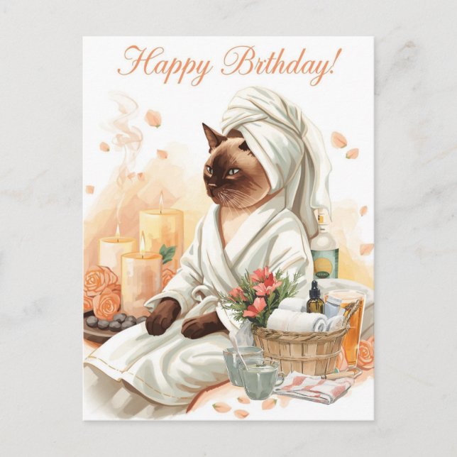 Siamese Cat in Spa Birthday  Postcard (Front)