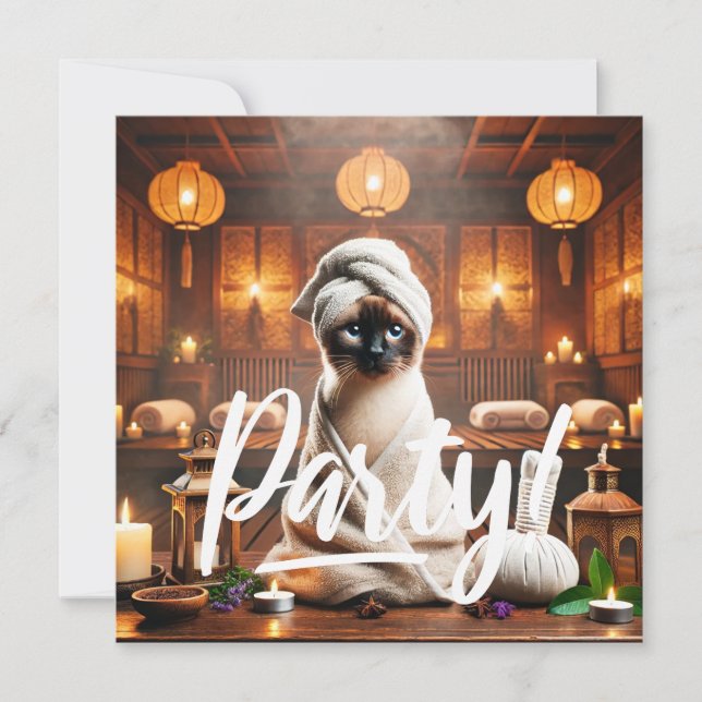 Siamese Cat in Spa PARTY invitation  (Front)