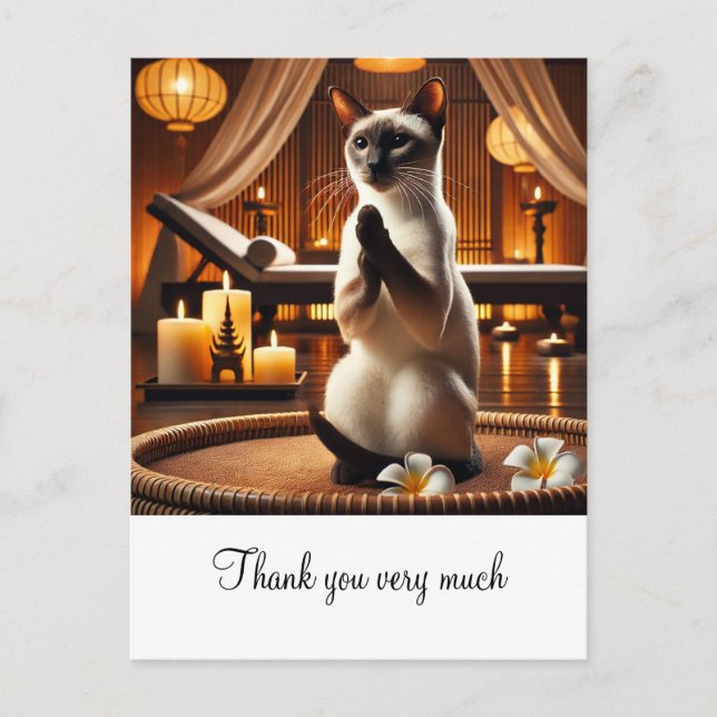 Siamese Cat in Spa Thank you  Postcard (Front)