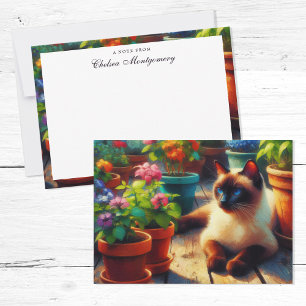 Siamese Cat in the Garden Oil Painting Custom Name Card