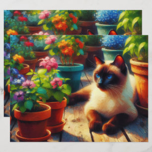 Siamese Cat in the Garden Painting Scrapbook Paper