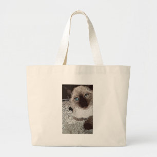 Siamese cat kitty pet animal friend family art large tote bag