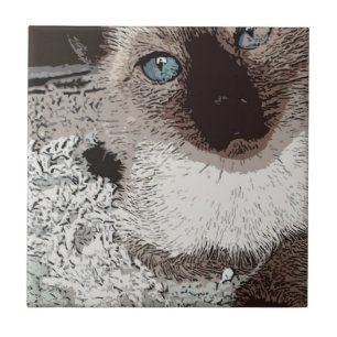 Siamese cat kitty pet animal friend family art tile