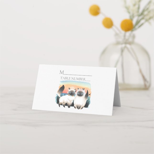 Siamese Cat Lesbian Gay Two Brides Cute Wedding Place Card (Front)