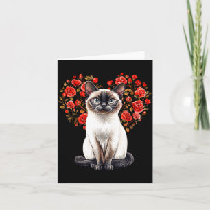 Siamese Cat Lover Floral Heart Valentines Day  Card