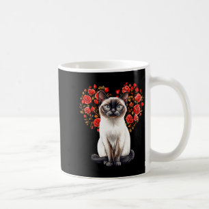 Siamese Cat Lover Floral Heart Valentines Day Coffee Mug
