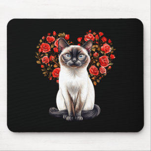 Siamese Cat Lover Floral Heart Valentines Day Mouse Pad