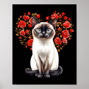 Siamese Cat Lover Floral Heart Valentines Day Poster