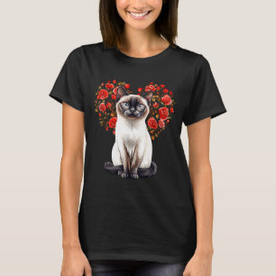 Siamese Cat Lover Floral Heart Valentines Day  T-Shirt