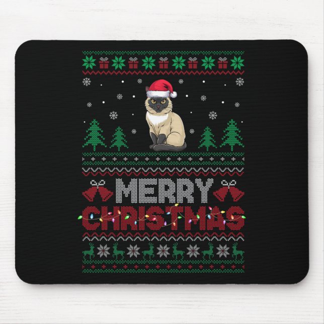 Siamese Cat Lovers Santa Hat Christmas Tree Lights Mouse Pad (Front)