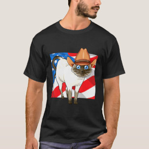Siamese Cat Merica 4th Of July Patriotic American  T-Shirt