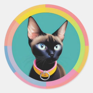 🐱 Siamese Cat Mirror Style Gift For Cat Lover 🎁 Classic Round Sticker