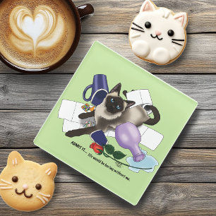 Siamese Cat Mischief Funny Glass Coaster