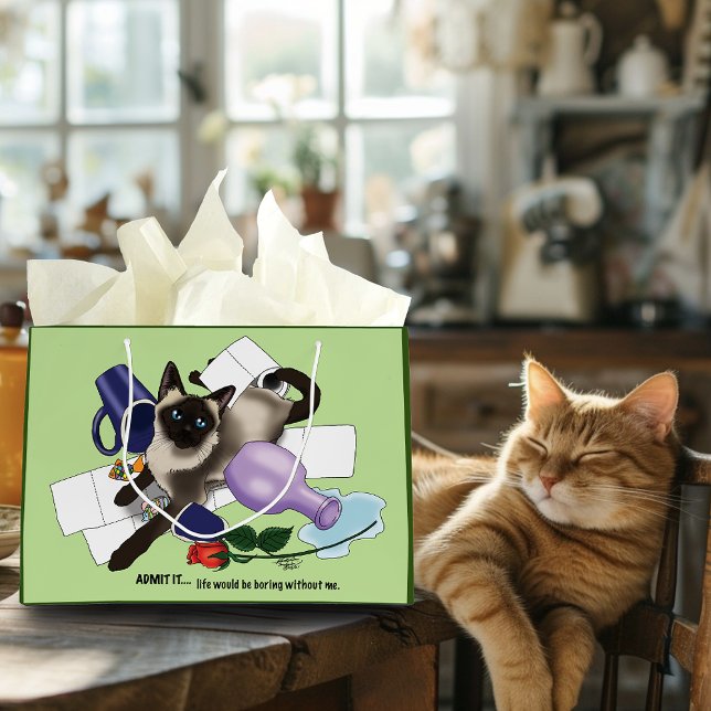 Siamese Cat Mischief Funny Large Gift Bag (Creator Uploaded)