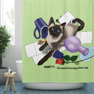 Siamese Cat Mischief Funny Shower Curtain