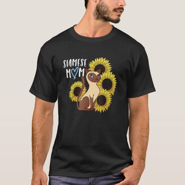 Siamese Cat Mom Mum Sunflowers Flowers T-Shirt (Front)