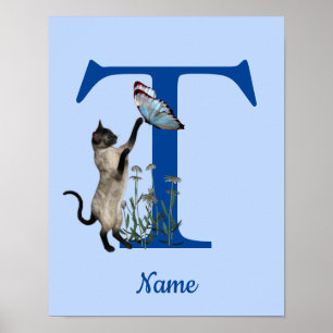 Siamese Cat Monogram Initial T Personalised Poster