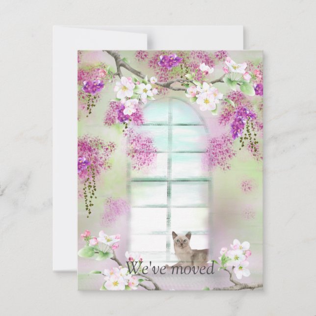 Siamese Cat New Address Announcement Note Card (Front)