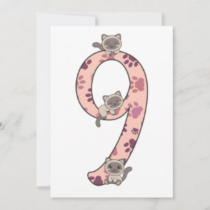Siamese Cat Ninth Birthday For Kids Cats Invitatio Invitation