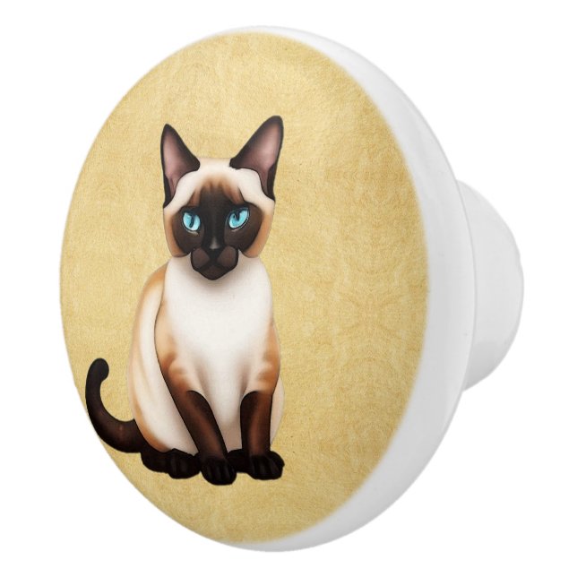 Siamese Cat On Old Paper Ceramic Knob (Right)