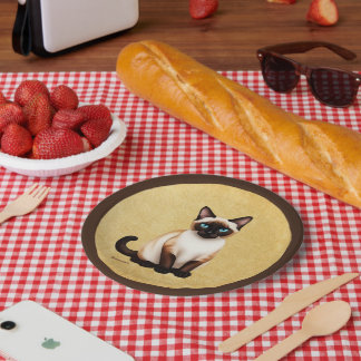 Siamese Cat On Old Paper Plate