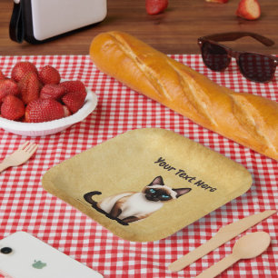 Siamese Cat On Old Paper Plate