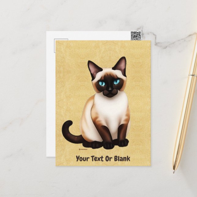 Siamese Cat On Old Paper Postcard (Front/Back In Situ)