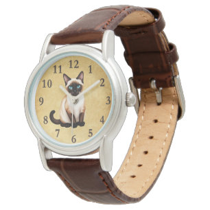 Siamese Cat On Old Paper Watch