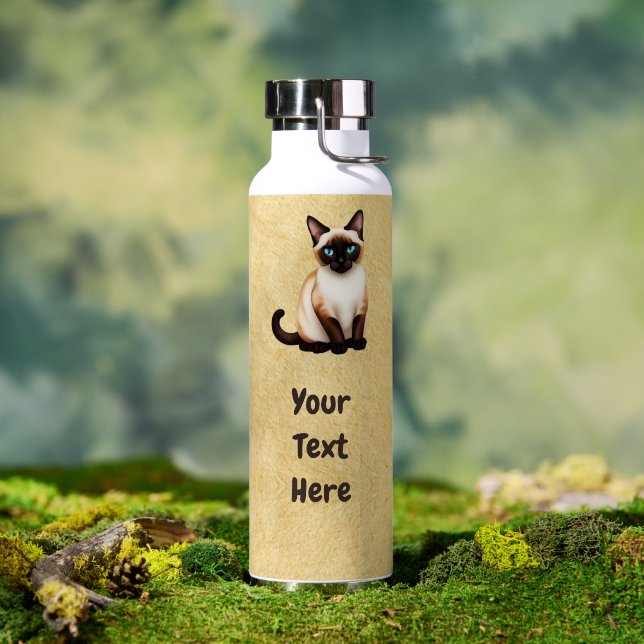 Siamese Cat On Old Paper Water Bottle (Outdoor (Rotated))