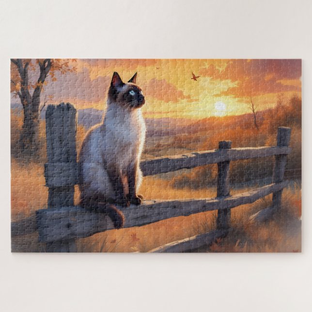 Siamese cat on split rail fence jigsaw puzzle (Horizontal)