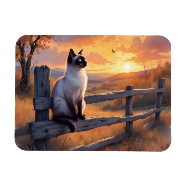 Siamese cat on split rail fence magnet (Horizontal)