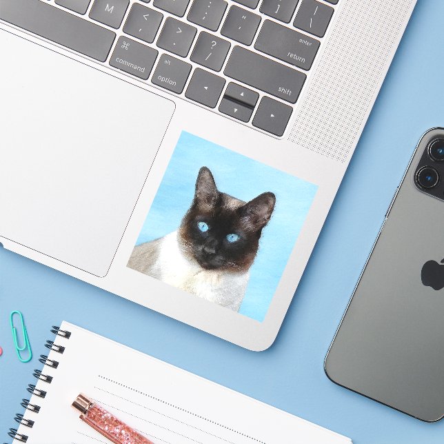 Siamese Cat Painting - Cute Original Cat Art (Laptop w/ iPhone)