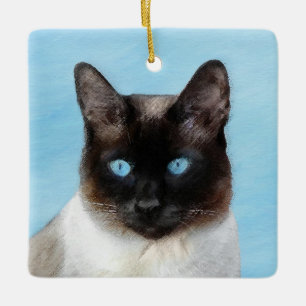 Siamese Cat Painting - Cute Original Cat Art Ceramic Ornament