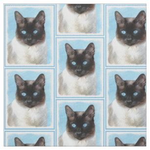 Siamese Cat Painting - Cute Original Cat Art Fabric