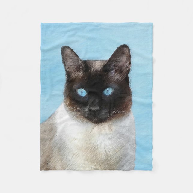 Siamese Cat Painting - Cute Original Cat Art Fleece Blanket (Front)