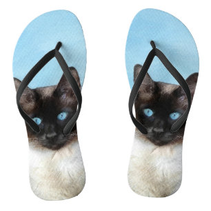 Siamese Cat Painting - Cute Original Cat Art Jandals