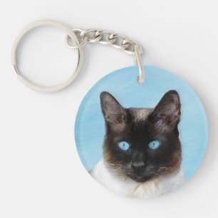 Siamese Cat Painting - Cute Original Cat Art Key Ring