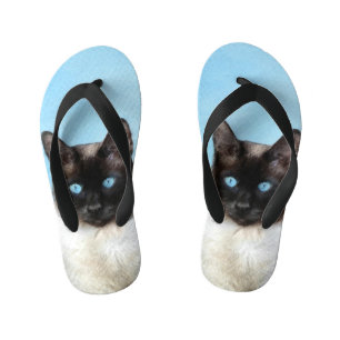 Siamese Cat Painting - Cute Original Cat Art Kid's Jandals