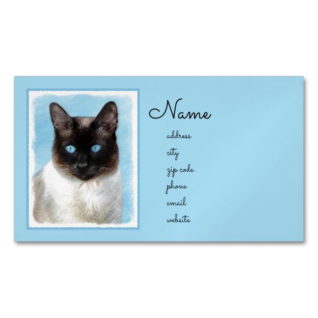Siamese Cat Painting - Cute Original Cat Art Magnetic Business Card (Front)