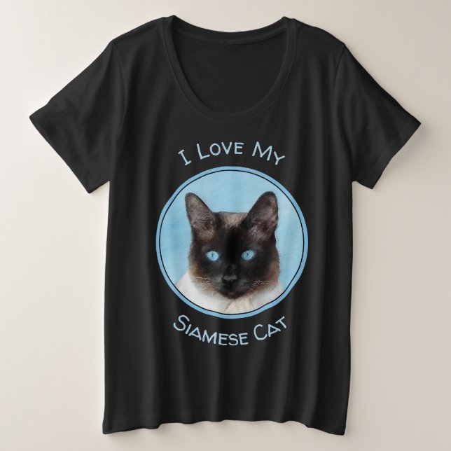 Siamese Cat Painting - Cute Original Cat Art Plus Size T-Shirt (Design Front)