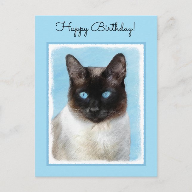 Siamese Cat Painting - Cute Original Cat Art Postcard (Front)