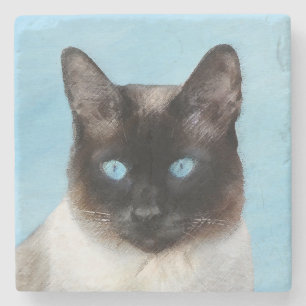 Siamese Cat Painting - Cute Original Cat Art Stone Coaster