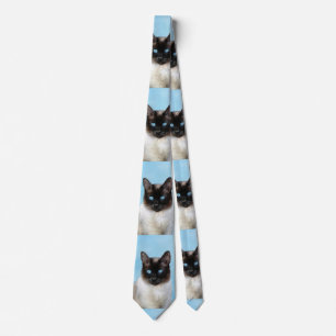 Siamese Cat Painting - Cute Original Cat Art Tie