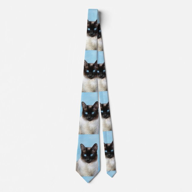 Siamese Cat Painting - Cute Original Cat Art Tie (Front)