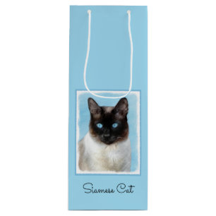 Siamese Cat Painting - Cute Original Cat Art Wine Gift Bag