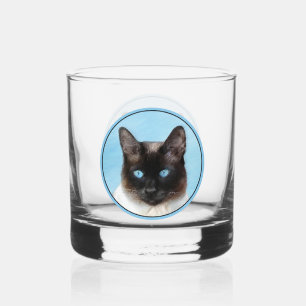 Siamese Cat Painting Original Animal Art Whiskey Glass