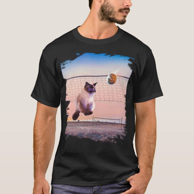 Siamese Cat Playing Beach Volleyball T-Shirt (Front)