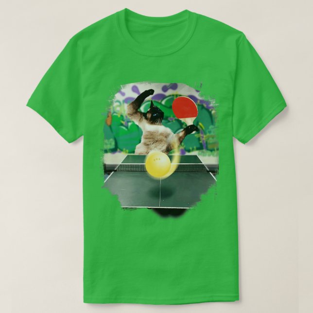 Siamese Cat Playing Table Tennis Ping Pong T-Shirt (Design Front)