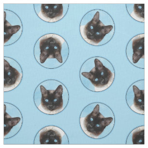 Siamese Cat Portrait Painting Cute Original Art Fabric