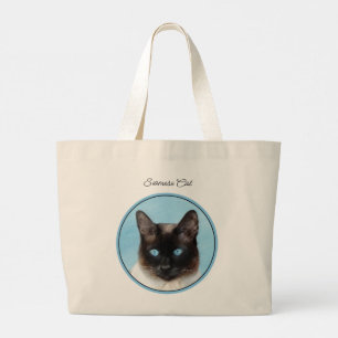 Siamese Cat Portrait Painting Cute Original Art Large Tote Bag